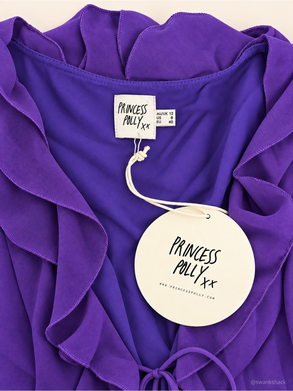 Princess Polly Theo Purple Ruffle Mini Dress Bell Sleeve US 8 NWT - Picture 3 of 3